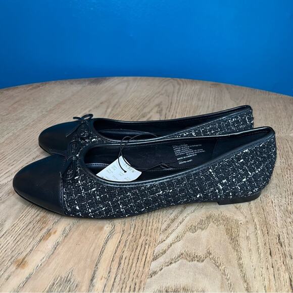 NWT J. Crew Black Cap Toe Tweed Flats Women’s Size 10 Classic Round Toe Slip On - Picture 4 of 8